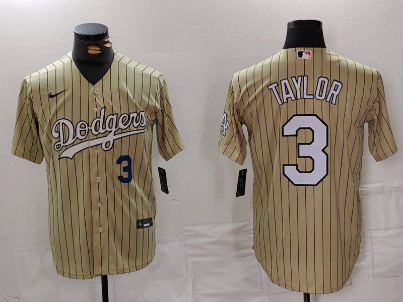 Men Los Angeles Dodgers 3 Taylor yellow Stripe Game 2024 Nike MLB Jersey style 4
